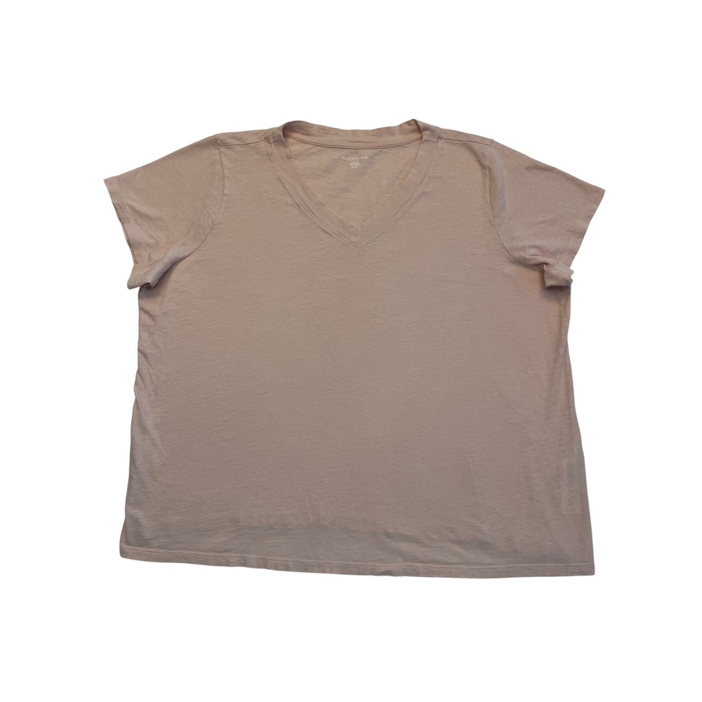 Eileen Fisher Pale Pink 100% Organic Cotton Slub V-Neck Short Sleeve T-Shirt XL
